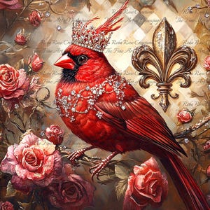 Reba Rose Creations, papier de riz pour découpage, techniques mixtes, cardinal, couronne, fleurs, roses, shabby chic, fleur de lys, 1529, A4 8,27 x 11,6