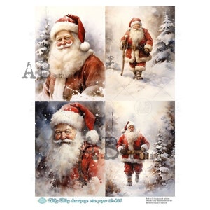 AB Studio, papier de riz, vallée lactée, Noël, père Noël, neige, 4 carrés, shabby chic, ID-405, A4, 8,27 x 11,69, techniques mixtes, découpage