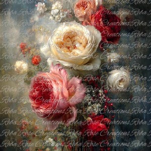 Reba Rose Creations, papier de riz pour découpage, techniques mixtes, elle a accroché la lune, fleurs roses, fantaisie, shabby chic, 1929, A4 8,27 x 11,6