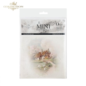 ITD Collection, Rice Paper, Mini Set, 6 sheets, 5 x 8, Decoupage, Mixed Media, Farm, Country Houses, Cottages, Landscapes