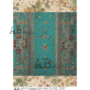 AB Studio, papier de riz pour découpage, turquoise, bleu sarcelle, papier peint, fond floral, style vintage, shabby chic, 2243, A4, 8,27 x 11,69
