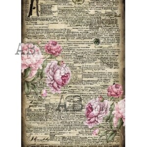 AB Studio, papier de riz pour découpage, romantique, roses, shabby chic, vintage, papier journal, papier peint, 1804, A4 8,27 x 11,69, importé de Pologne