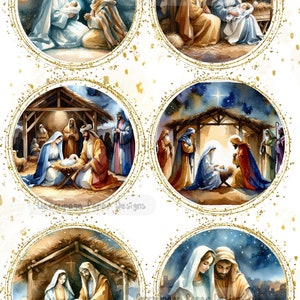 Objets créatifs pour découpage, Papier de riz, Technique mixte, Noël, Nativité, Ronds, Décorations, Religieux, Saint, Enfant Jésus, A4 8,27 X 11,69 DPD356