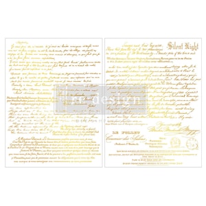May include: A decorative transfer sheet featuring gold-colored cursive French and English text, including the words Silent Night and Le Follet Courrier des Salons. The design consists of dense, handwritten-style calligraphy arranged in two columns.
