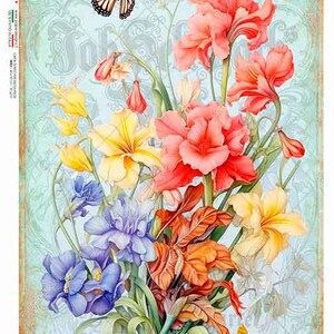 Diseños de papel, Lanzamiento de primavera de 2024, Paquete de flores silvestres de primavera II, Ramo, Papel de arroz, Decoupage, Técnica mixta, 0418 A4 8,3" x 11,7"