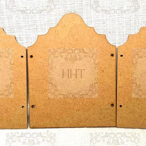 Découpe laser, MDF, style vintage, 3 pièces, triptyque, dessus de table, paravent, base, blanc, plaque, panneau, découpage, techniques mixtes, travaux manuels, 2 tailles