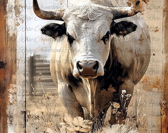 Reba Rose Creations Reispapier für Decoupage, Mixed Media, Rustikal, Bauernhaus, Stier, Land, Blumen, 2275, A4, 8,27 X 11,6