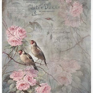 Collection ITD, papier de riz, découpage, R0978, A4 - 8,27 x 11,7, fleurs, oiseaux, arrière-plan, roses, techniques mixtes shabby chic