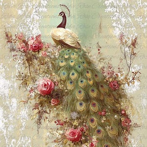 Reba Rose Creations, papier de riz pour découpage, printemps, rose, paon, fleurs, shabby chic, techniques mixtes, 1876, A4, 8,27 x 11,6