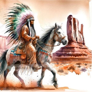 Decoupage Creatives, Papel de Arroz, Jefe Indio, Caballo, Desierto, Suroeste, Técnica Mixta, A4 8,27 X 11,69 DPD203