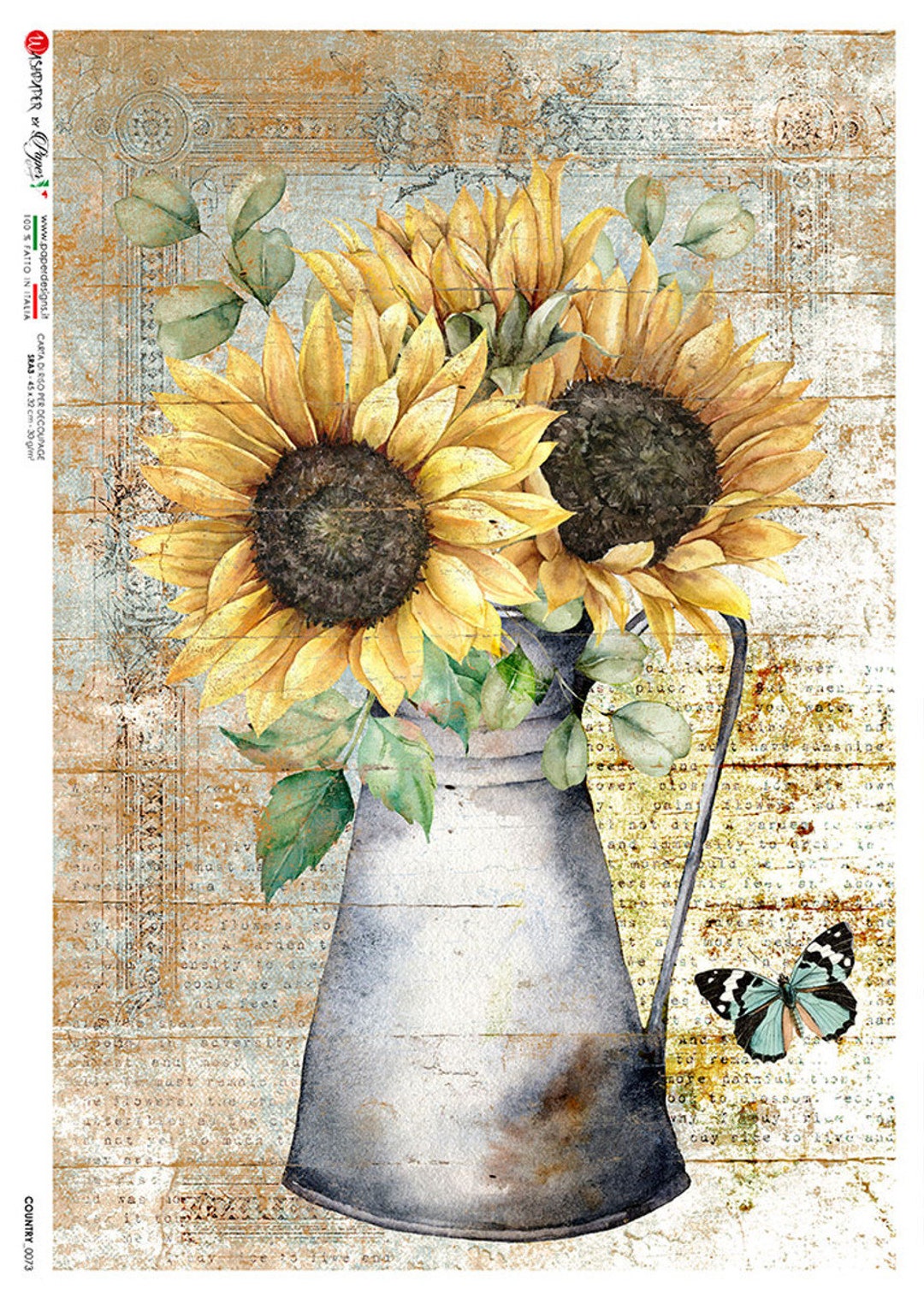 Paper Designs Rice Paper for Decoupage, Country Sunflowers in a Vase ...