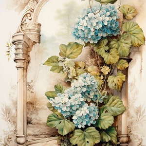 LaBlanche, édition de printemps 2024, papier de riz, nostalgie, hortensia, entrée, fleurs, vintage, style shabby chic, LBD354, A4 8,27 x 11,69