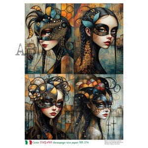 AB Studio, Rice Paper, Carte Italiano, Art Nouveau, Women Portraits, Squares, A4 8.27 x 11.69, Mixed Media, Decoupage, NO374