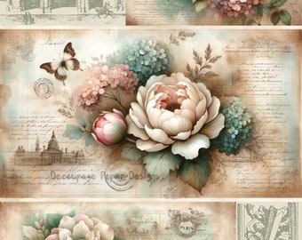Decoupage Creatives Rice Paper,  Mixed Media, Spring, Birds, Paris, Butterflies, Shabby Chic, Flowers, Peonies, A4  DPD-388
