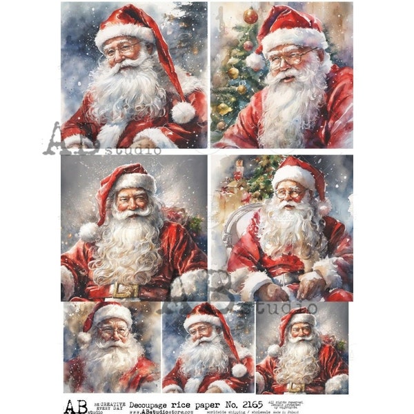 AB Studio, Rice Paper, Decoupage, Christmas, Santa, Squares, Santa, Portraits, Ornaments, Holiday Decorations, 2165, A4 - 8.27 X 11.69