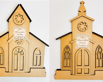 Laser Cut MDF, Country House, Church, Chapel, Shelf Sitter, Blank, Base, Decoupage, Mixed Media, Crafts