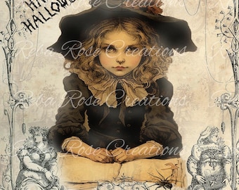 Reba Rose Rice Paper for Decoupage, Mixed Media, Halloween, Witch, Vintage Style, 0648 A4 8.27 X 11.6