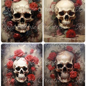 Reba Rose Creations, papier de riz, découpage, techniques mixtes, têtes de mort, rouge, roses, carrés, gothique, shabby chic, 0650, A4 8,27 x 11,6