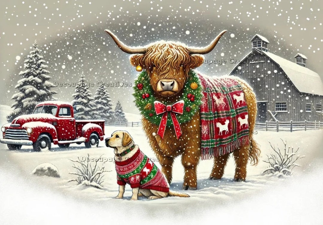 Decoupage Creatives Rice Paper, Highlander, Yellow Lab, Winter, Snow ...