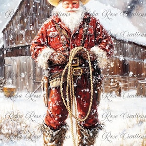 Reba Rose Creations, papier de riz pour découpage, techniques mixtes, père Noël cow-boy, western, country, 1403, A4 8,27 x 11,6