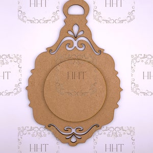 Laser Cut, MDF, Vintage Style, Pendant, Ornament, Blank, Base, Center Overlay 2 piece, Decoupage, Crafts, Mixed Media, 6 x 9 in, 1/8