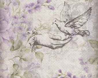 Decoupage Queen Rice Paper, Gentle Lilacs, Dove, Iveta Ziedina, Shabby Chic, Crafting, Mixed Media, A4 8.3" x 11.7"