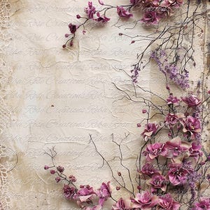 Reba Rose Creations, papier de riz pour découpage, techniques mixtes, fleurs violettes, shabby chic, arrière-plan, papier peint, A3-145, 11,7 x 16,5