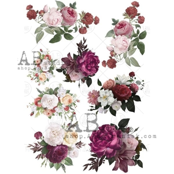 AB Studio Vintage Roses Bouquets Design #0634 Size: A4 - 8.27 X 11.69 inches Rice Paper for Decoupage Imported from Poland