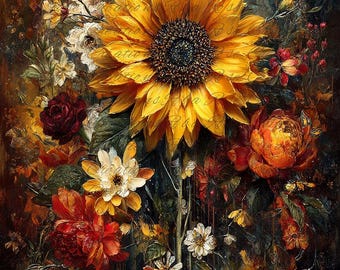 Reba Rose Rice Paper for Decoupage, Embers of Autumn, Florals, Sunflowers, Mixed Media, A4, 8.27 X 11.6