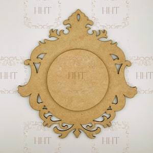 Laser Cut MDF Vintage Style Ornament Base, Blank and Overlay, Panel, Penant, 2 pc, Decoupage Crafts, Mixed Media,, 8.5 x 9.5 , 1/8