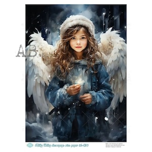 AB Studio, papier de riz, Noël, vallée lactée, ange, shabby chic, ID-470, A4, 8,27 x 11,69, techniques mixtes, découpage, importé de Pologne