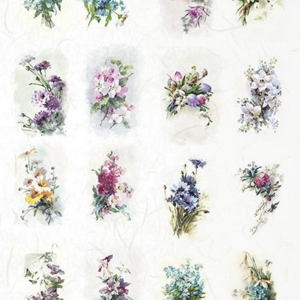 ITD Collection Rice Paper for Decoupage R1991 Size A4 - 210x297 mm, 8.27x11.7 inch, spring flowers, forget-me-nots, bouquets squares