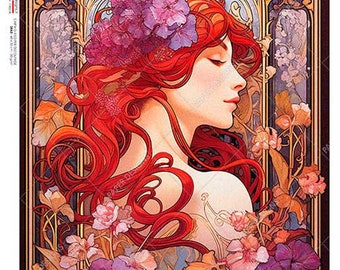 Paper Designs Italian Rice Papers, Art Nouveau Style, Woman Side Portrait, Decoupage, Mixed Media, A4