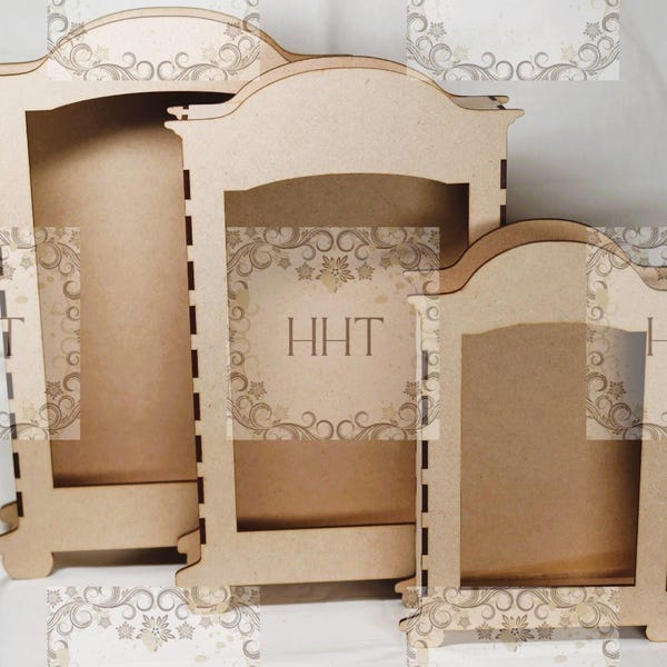 Laser Cut MDF Buildable Shadow Box Shrine Alter Display Kit | Decoupage, Mixed Media, Blank Base in 3 Sizes for Crafts and Altered Art