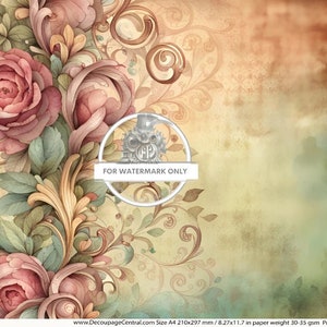 Decoupage Central, papier de riz, vintage, printemps, floral, papier peint, aquarelle, fleurs, shabby chic, DC313, techniques mixtes, A4 8,27 x 11,69