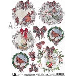 AB Studio Christmas Cardinal Rounds 0962 Size: A4 - 8.27 X 11.69 es Rice Paper for Decoupage Imported from Poland