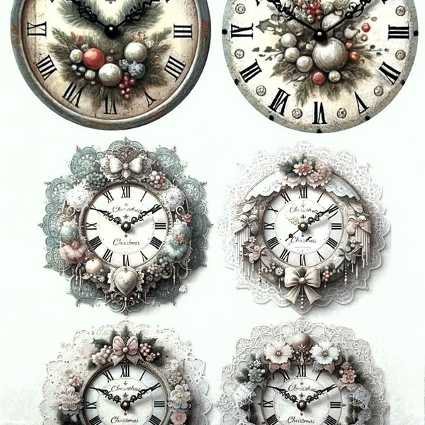 AB Studio, Vintage Style, Clock Faces, Wreaths, Christmas, Ornament, Rounds, 2404, A4 8.27 X 11.69 in Rice Paper, Decoupage, Imported Poland