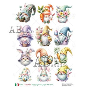 AB Studio, Carte Italiano, Rice Paper, Spring, Easter, Elves, Gnomes, Flowers, Shabby Chic, Decoupage, Mixed Media, NO-297, A4 8.27 x 11.69
