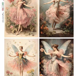 Modèles en papier, édition spéciale, fées, roses, lot de 4, shabby chic, style vintage, papier de riz, découpage, techniques mixtes, A4 20,2 x 30,5 cm