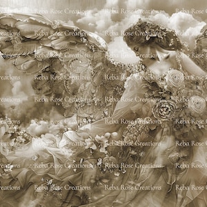 Reba Rose Creations, papier de riz pour découpage, techniques mixtes, céleste, ange, sépia, shabby chic, 1155, A4 8,27 x 11,6