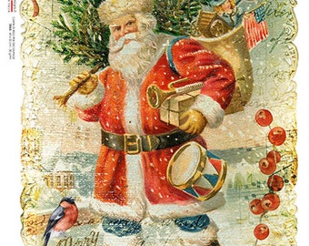 Paper Designs. Rice Paper, Vintage Style, Christmas, Santa Claus, Toys, 0330 A4  Rice Paper for Decoupage
