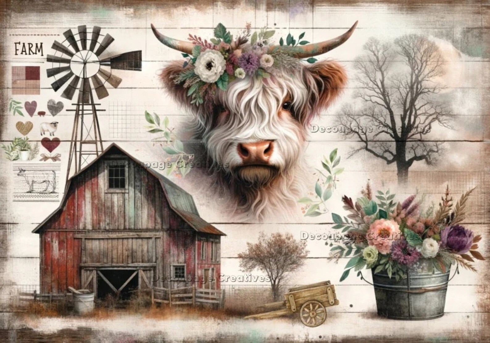 Decoupage Creatives, Rice Paper, Highlander, Farm, Country, Shabby Chic ...