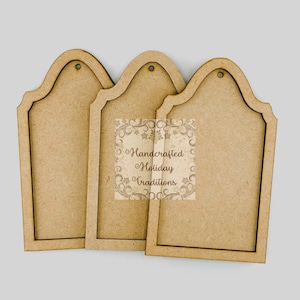 Laserskärna MDF Vintage-inramade tomma ofärdiga etiketter, DIY-pyssel, set om 3