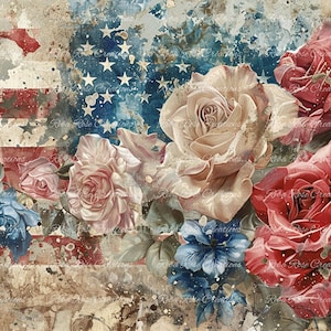 Reba Rose Creations, papier de riz, découpage, techniques mixtes, rouge, blanc, bleu, patriotique, pygargue à tête blanche, roses, shabby chic, 1079, A4 8,27 x 11,6