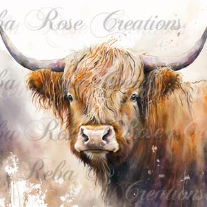 Reba Rose Creations, papier de riz pour découpage, techniques mixtes, Highlander, vache, campagne, aquarelle, shabby chic, 0371, A4 8,27 x 11,6
