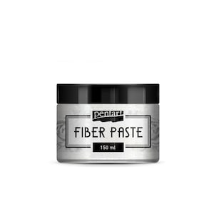 Puede incluir: Un tarro blanco con tapa y etiqueta negras. La etiqueta dice "pentart" y "FIBER PASTE" con un borde negro. El tarro contiene 150 ml de pasta de fibra.