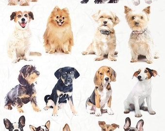 ITD-collectie rijstpapier, knipvel, honden, puppymotieven, scrapbooking, gemengde techniek, A4, 8,27 x 11,7