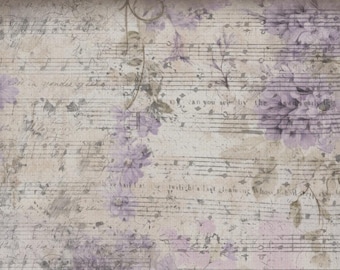 Decoupage Queen Rice Paper, Gentle Lilacs, Music Notes, Background, Iveta Ziedina, Shabby Chic, Crafting, Mixed Media, A4 8.3" x 11.7"