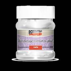 May include: A white jar of Pentart decoupage varnish and glue, labeled "matte" and "230".