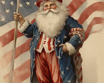 Reba Rose Rice Paper for Decoupage, Mixed Media, Americana Santa, American Flag, Patriotic, A4 8.27 X 11.6